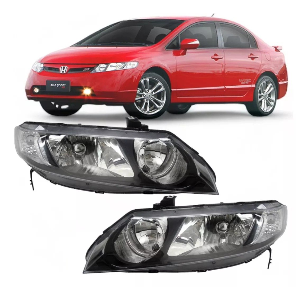 Farol Honda Civic 2007 A 2011 Máscara Negra Lado Direito