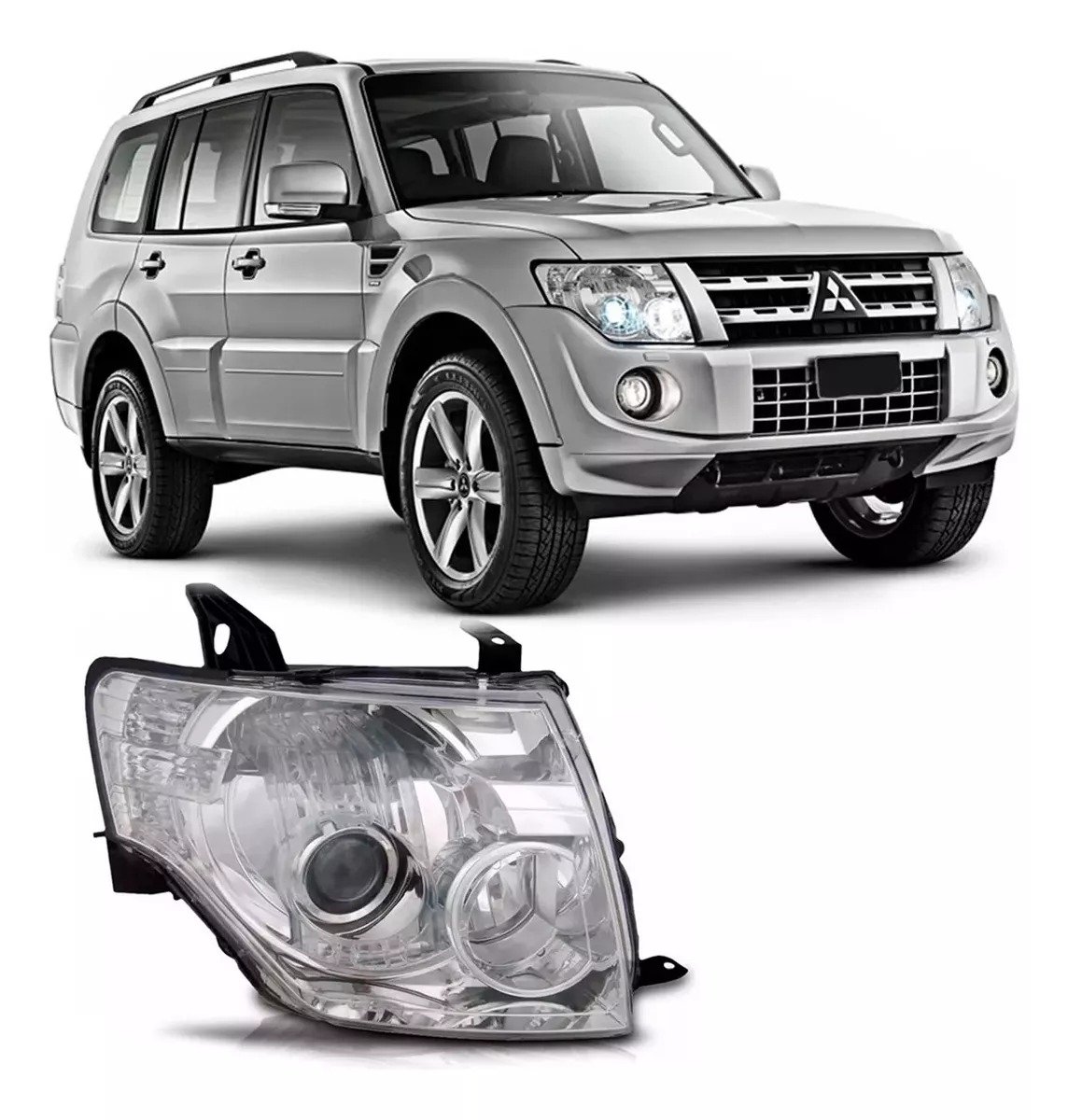 Farol Mitsubishi Pajero Full 2008 A 2020 Cromado Com Xenon Direito